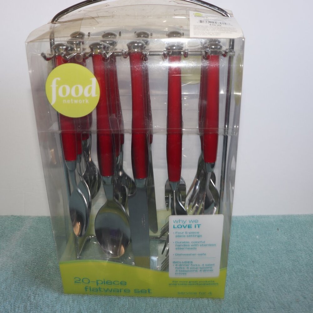 FOOD NETWORK Service for 4 Flatware 20 Piece Set W/Hanging Storage Rack Red New - Picture 3 of 7
